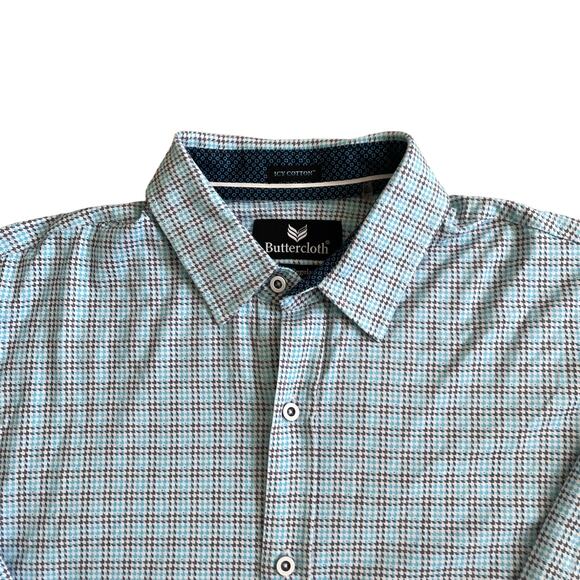 BUTTERCLOTH Icy Cotton Men's L Regular Fit Button Up Shirt Blue White Gray - Picture 9 of 12